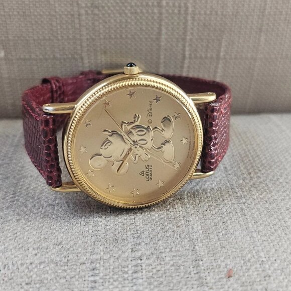 Vintage Disney Lorus Wristwatch Burgundy Tone Genuine Leather Strap Watch - Picture 6 of 12